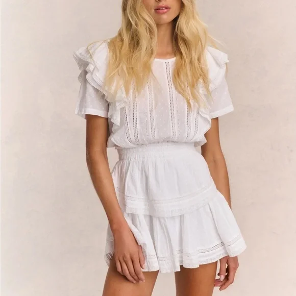 LoveShackFancy Natasha Heritage Mini Dress White Lace Detail Dress Size P (00) - Picture 1 of 8